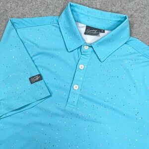 Sunday Swagger Polo Shirt Mens Medium Blue Paint Splatter Polka Dot Performance